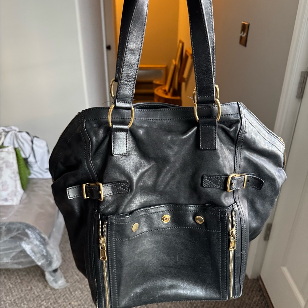 Yves Saint Laurent Black Shoulder Bag with Gold Details